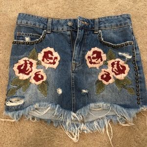Free People floral embroidered jean skirt